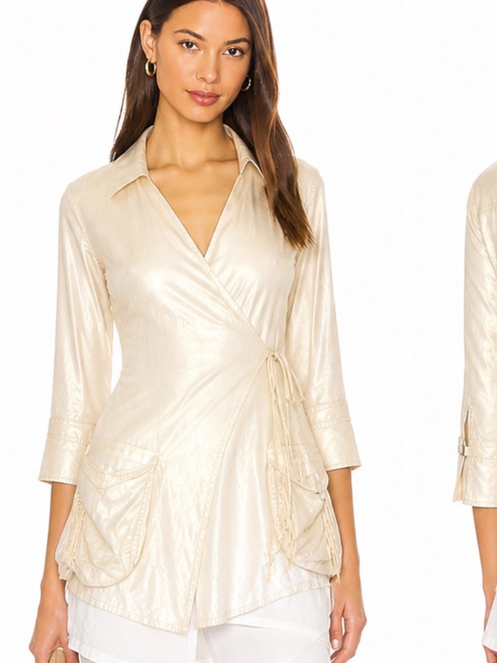 Beate Heymann Street Couture Metallic Layered Wrap Tunic Top Size 8